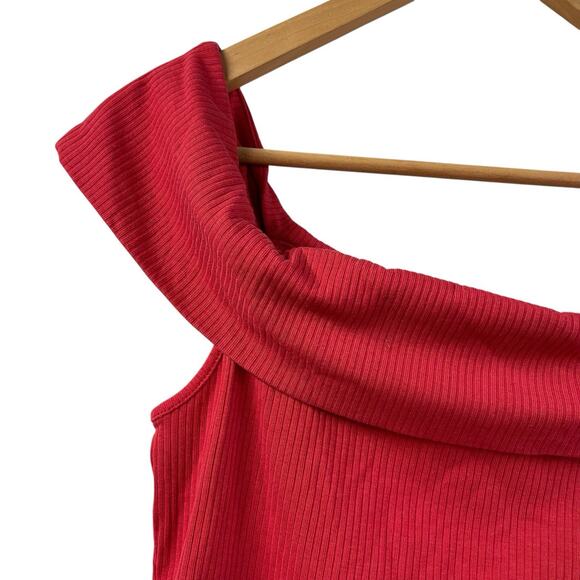 Old Navy Off Shoulder Red Ribbed Top Medium - Picture 2 of 5